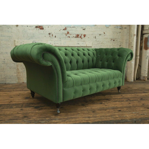 Grüne Chesterfield Textil Couch Zwei Sitzer Polster Sofa 185cm Stoff Leder neu von Xl Moebel