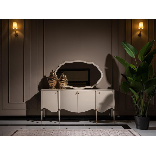 Gruppe Sideboard mit Spiegel Anrichte Schrank Holz Beige Kommode Set von Xl Moebel
