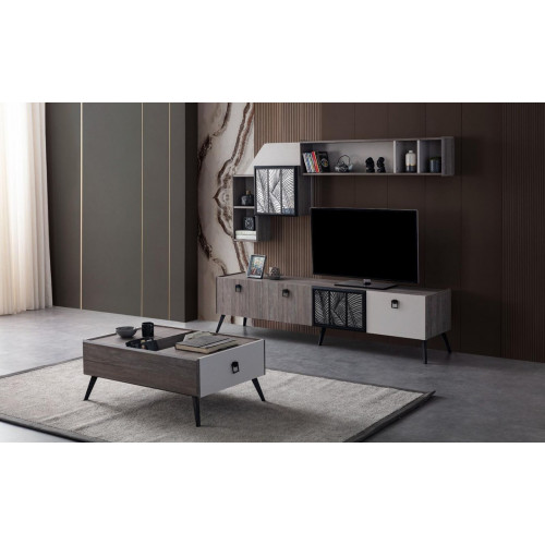 Gruppe Wohnzimmer TV Ständer Wandschränke Lowboard Grau Sofatisch 3tlg von Xl Moebel