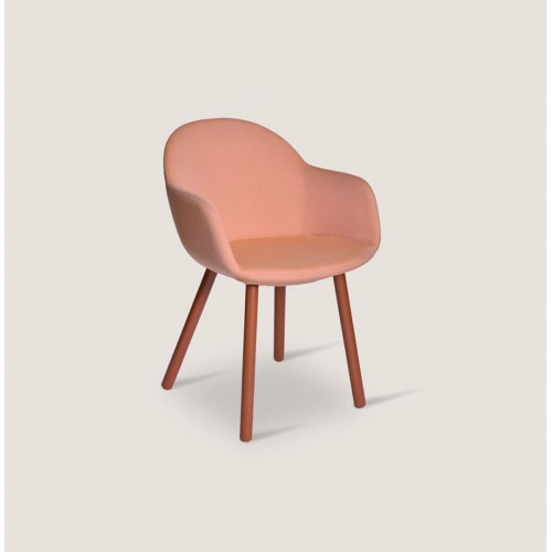 Hell Oranger Polsterstuhl mit Holzfüßen Designer Stühle Esszimmer Möbel von Xl Moebel