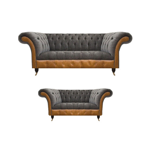Hellgrau-Braune Chesterfield Sofa Set Edle Sitzmöbel Moderne Garnitur von Xl Moebel