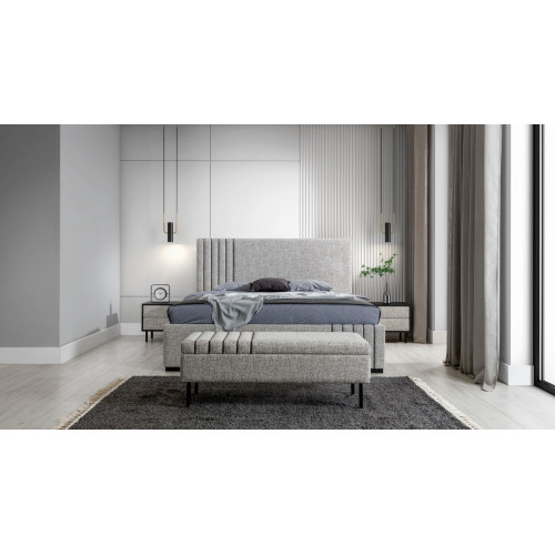 Hellgraue Schlafzimmer Möbel Designer Textilbett 2x Nachttische Bank Hellgraue Schlafzimmer Möbel Designer Textilbett 2x Nachttische Bank von Xl Moebel