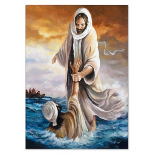 Jesus und der Fischer Handarbeit Ölbilder Gemälde Leinwand Ölbild G119445 von Xl Moebel