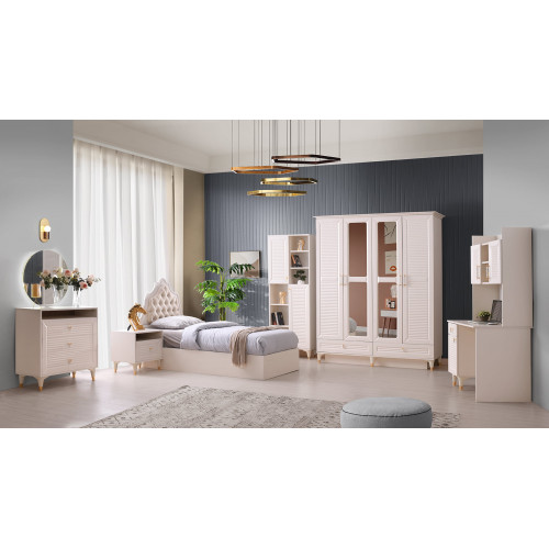 Jugendzimmer Komplett Set 6tlg Beige Bett Stauraum Schreibtisch Modern Design von Xl Moebel