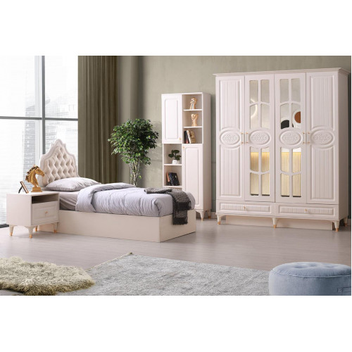 Jugendzimmer-Set 4tlg Beige Modern Bett Nachttisch Kleiderschrank Bücherregal von Xl Moebel