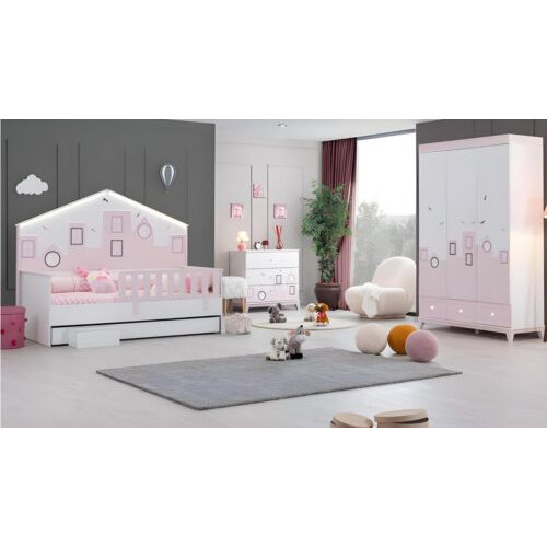 Kinderbett Rosa Kleiderschrank Jugendzimmer Kinderzimmer Möbel 2tlg Set Holz von Xl Moebel