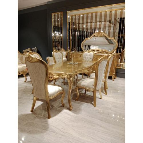 Klassisch Esstisch + 6x Stühle + Anrichte mit Spiegel Gold Holz Kommode Neu Klassisch Esstisch + 6x Stühle + Anrichte mit Spiegel Gold Holz Kommode Neu von Xl Moebel