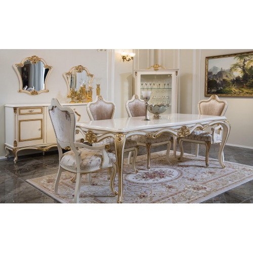 Klassisches Esszimmer Esstisch Vitrine 4x Stuhl Essgruppe Kommoden 7tlg. von Xl Moebel