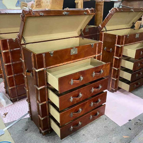 Kommode Design Möbel Loft Vintage Retro Schrank koffer Leder luxus von Xl Moebel