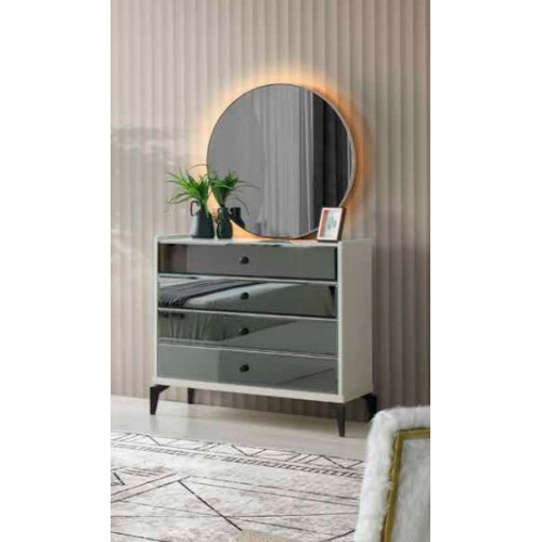 Kommode mit Spiegel Weiß Silber Zweifarbig Modern Rechteckig Schlafzimmer von Xl Moebel