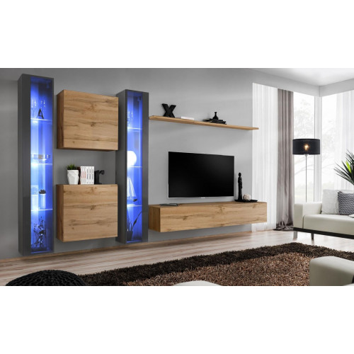 Komplett Braun Wohnwand Set Hänge Vitrine Wand Schrank Einrichtung Modern Design von Xl Moebel