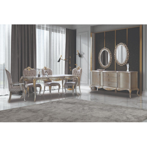 Komplette Essgruppe Tisch Sideboard Esszimmer Esstisch Holz Set 12tlg Beige von Xl Moebel