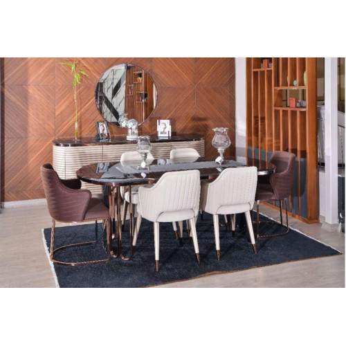 Komplette Esszimmer Essgruppe Essecke Tisch Stühle Braun Set 7tlg Holz von Xl Moebel