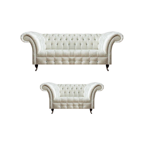 Komplette Weiße Chesterfield Sofagarnitur Moderner 3-Sitzer Luxus 2-er von Xl Moebel