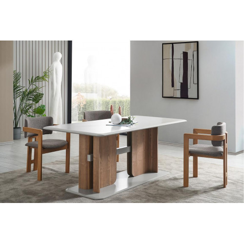 Komplettes Esszimmer Set Rechteckiger Weißer Esstisch 4x Polsterstühle von Xl Moebel