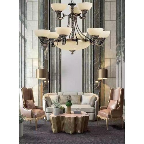 Kronleuchter Deckenleuchter Lüster Groß Deckenlampe Beige Glas Lampe von Xl Moebel