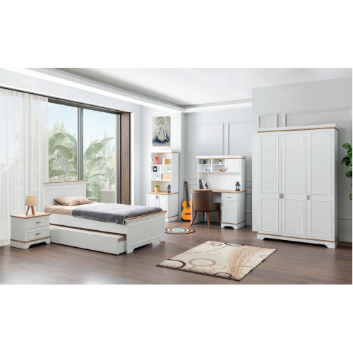 Landhaus Schlafzimmer Set Weiß Bett Nachttisch Elegante Möbel Schrank Holz Tisch von Xl Moebel