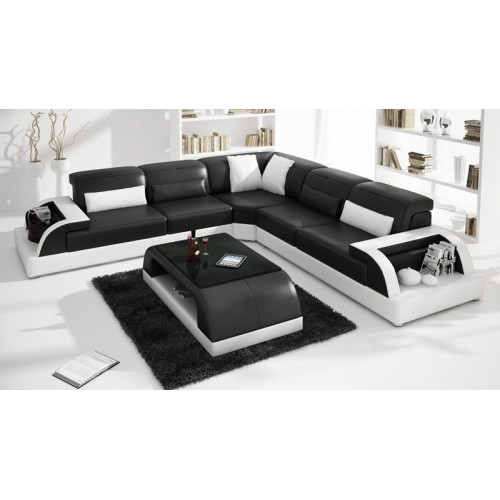 Leder Modern Couch Wohnlandschaft Ledersofa Sofagarnitur Sofa L-Form Couchtisch von Xl Moebel
