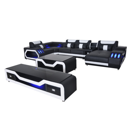 Leder Sofas Eck Garnitur Design Sofa Wohnlandschaft + Couch Tisch + RTV USB Neu Leder Sofas Eck Garnitur Design Sofa Wohnlandschaft + Couch Tisch + RTV USB Neu von Xl Moebel