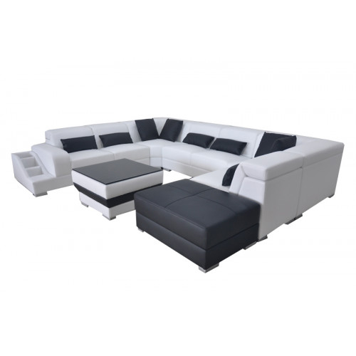 Leder Wohnlandschaft Eck Garnitur Design Modern Sofa U-Form G8008 + Puff Neu von Xl Moebel