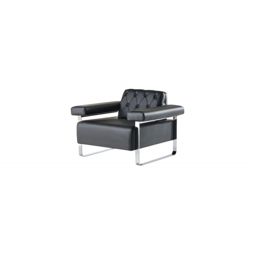 Ledersofa Chesterfield Design 1-Sitzer Schwarz Edelstahl Büro Sitzmöbel von Xl Moebel