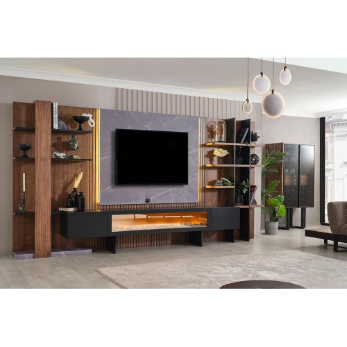 Luxuriöse Braun-Schwarze Wohnwand Designer TV-Board Robuste Regale Neu von Xl Moebel