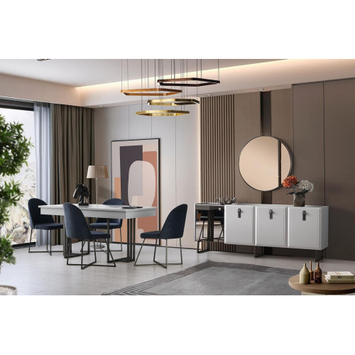 Luxuriöse Essgruppe Designer Esstisch 4x Polsterstühle Sideboard 7tlg von Xl Moebel