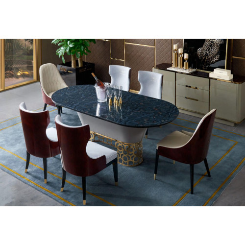 Luxus Designer Edelstahl Metall Esstisch Tische Wohn Zimmer Marmor Design von Xl Moebel