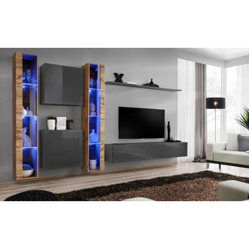 Luxus Komplett Set 6tlg Wohnwand Grau TV-Ständer Wandschrank Sideboard Modern von Xl Moebel