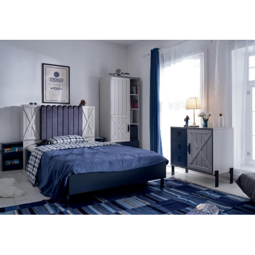 Luxus Modern Blau Schlafzimmer Set Bett Kommode Bücherregal Holz Neu 3tlg von Xl Moebel