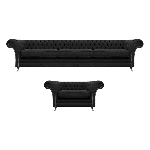 Luxus Polstermöbel Schwarz Sofa Dreisitze Couch Chesterfield Sessel Wohnzimmer von Xl Moebel