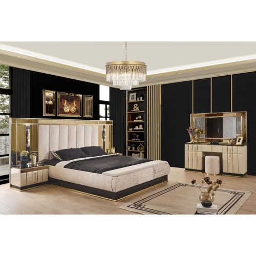 Luxus Schlafzimmer Set 4 tlg Bett 2x Nachttisch Schminktisch Neu von Xl Moebel