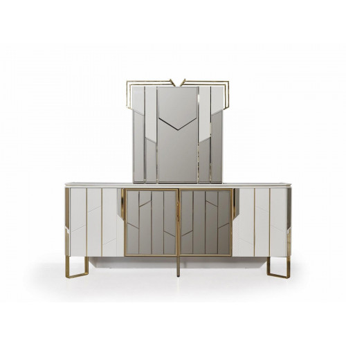 Luxus Sideboard mit Spiegel Anrichte Kommode Schrank Holz Weiß Design von Xl Moebel