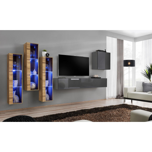 Luxus Wohnwand Grau Hochglanz TV Ständer Designer Sideboard Wohnzimmer Set von Xl Moebel
