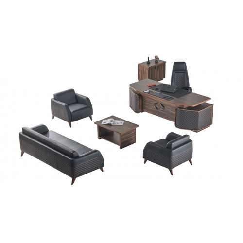 Modern Komplett  Arbeitszimmer-Set Schreibtisch Sofas Braun Schwarz Leder von Xl Moebel