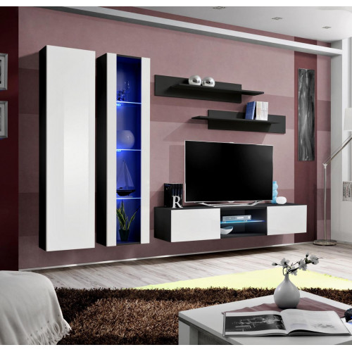 Modern Wohnwand Set Schwarz Hänge Vitrine Designer Wohnzimmer Möbel TV-Ständer von Xl Moebel