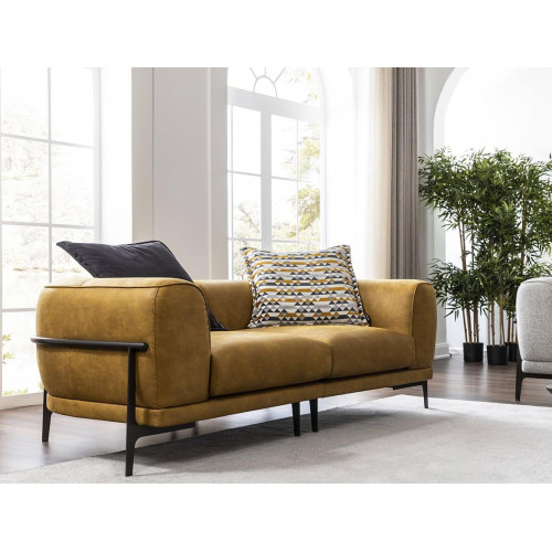 Modern Zweisitzer Sofa 2 Sitzer Sofas Modern Gelb Kunstleder Couch Design von Xl Moebel