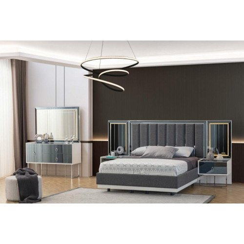 Moderne Grau-Weiße Schlafzimmer Möbel Holz Nachttische Doppelbett 5tlg von Xl Moebel