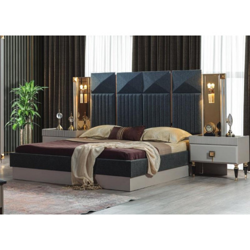 Moderne Schlafzimmer Möbel Designer Graues Bett 2x Holz Nachttische 3tlg Moderne Schlafzimmer Möbel Designer Graues Bett 2x Holz Nachttische 3tlg von Xl Moebel
