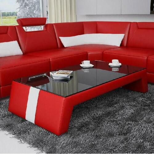 Moderner Wohnzimmer Couchtisch Tisch Beistell Glas Polster Leder Tische von Xl Moebel