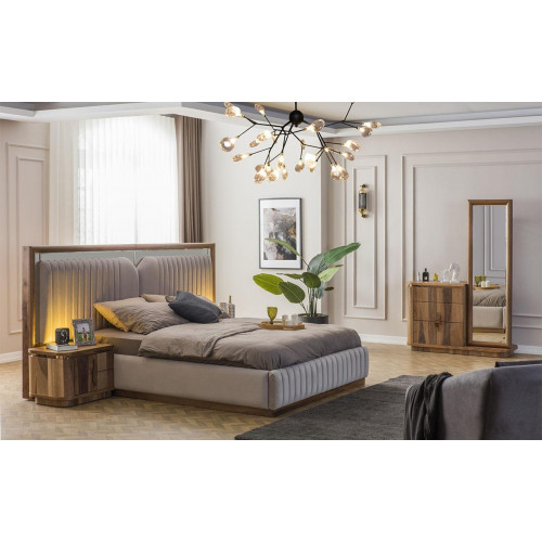 Modernes Schlafzimmer Set Bett + 2x Nachttische + Kommode mit Spiegel Modern Modernes Schlafzimmer Set Bett + 2x Nachttische + Kommode mit Spiegel Modern von Xl Moebel