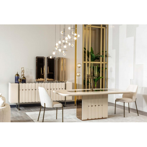 Modernes Weißes Esszimmer Set Esstisch Sideboard Stühle x3 Spiegel 9tlg von Xl Moebel