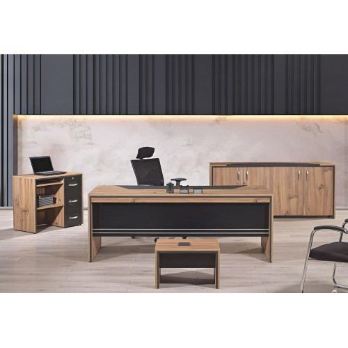 Möbel Büro Arbeitszimmermöbel Schreibtisch Set 4tlg Holz Schwarz Tisch von Xl Moebel
