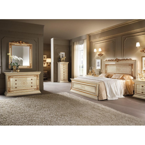 Möbel Schlafzimmer Set Design Bett 2x Nachttisch Kommode Spiegel 6tlg. Italien von Xl Moebel
