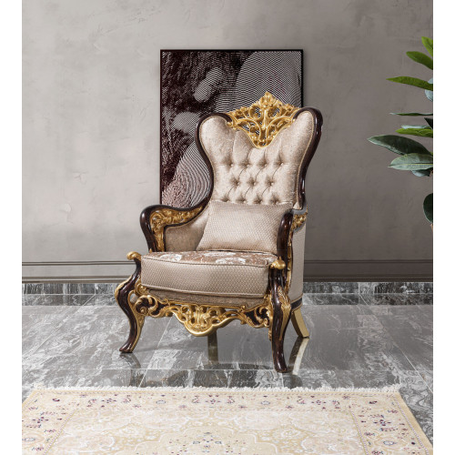 Ohrensessel Sessel Beige Barock Sitzer Stoff Polyester Wohnzimmer von Xl Moebel