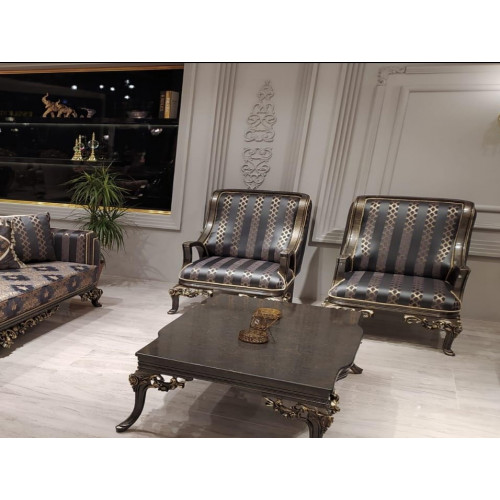 Ohrensessel Sessel Design Polster Sofa Couch Textil Barock Wohnzimmer Blau von Xl Moebel