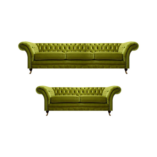 Olivengrüne Chesterfield Sofagarnitur Wohnzimmer Komplette Textil Möbel von Xl Moebel
