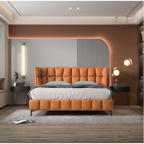 Oranges Doppelbett Schlafzimmer Möbel Textilbetten Holzgestell Stilvoll von Xl Moebel