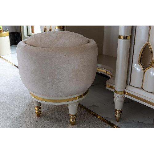 Runder Hocker Beige Rund Polster Bank Fußhocker Schlafzimmer Sitzhocker von Xl Moebel