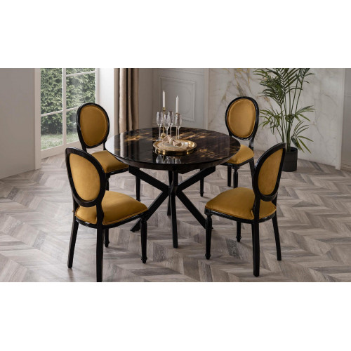 Säulen Rundtisch Esstisch Tisch mit 4x Stühlen Esstische Möbel Holz 5tlg. von Xl Moebel